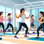 A fitness trainer leading a group of people performing dynamic mobility exercises in a gym.